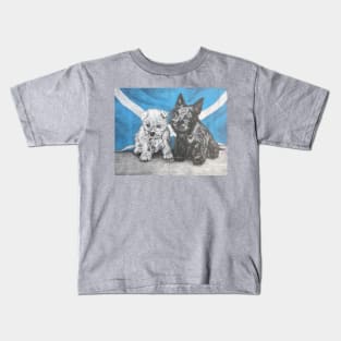 Scottie And Westie Pups With Scottish Flag Kids T-Shirt